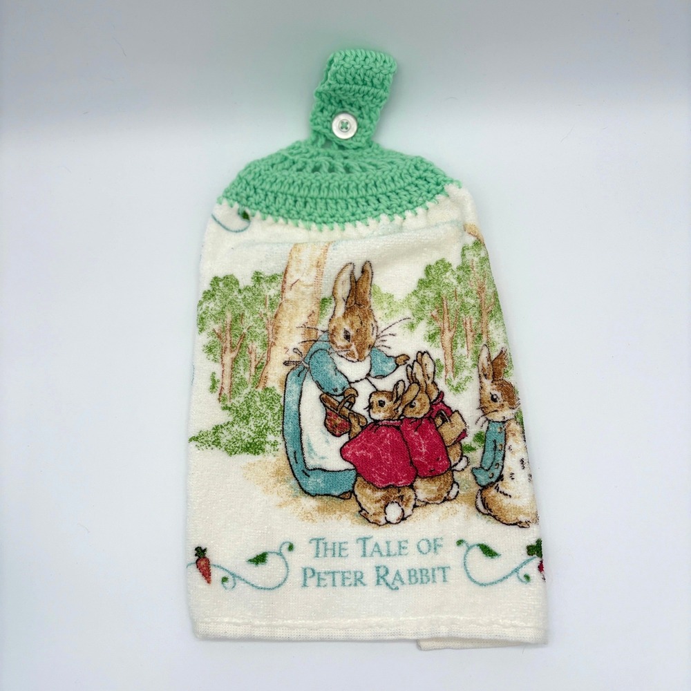 Vintage Peter Rabbit Crochet Hanging Kitchen Towel Cottagecore Storybook Decor